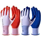 Mr.Panda 2 Pairs Skin-Friendly Gardening Gloves for Women, Latex Coated Garden Gloves, Ladies Outdoor Yard Work Gloves, Breathable, Blue & Red, Medium