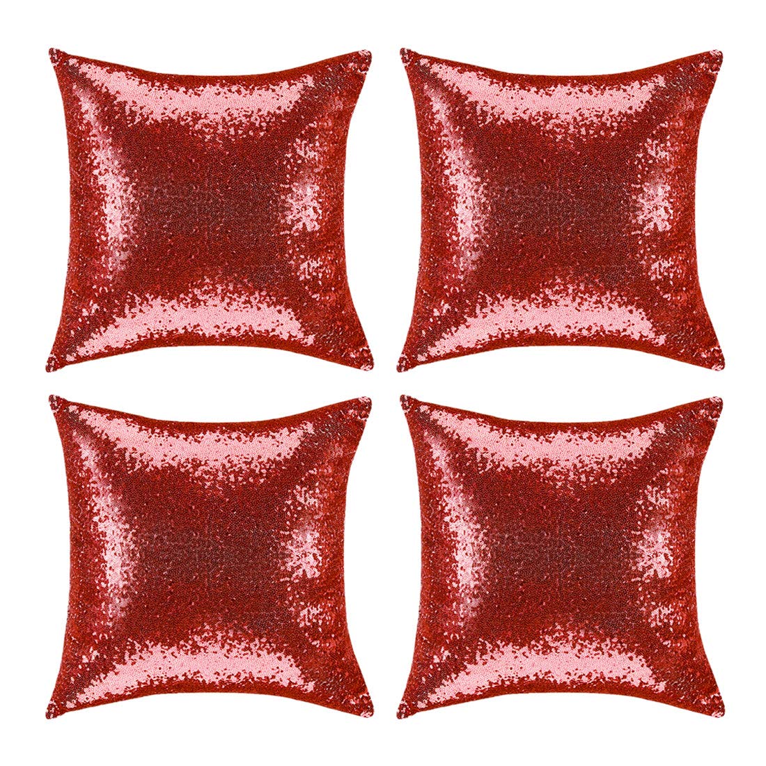 PiccoCasa 4 Pcs Sequin Throw Pillow Covers, 45x45cm, Glitzy Decorative Cushion Cover, Shiny Sparkling Satin Square Pillowcase Cover for Livingroom Decor Wedding Party, Red