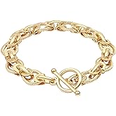 SOFYBJA 18k Gold Plated Personalized Chunky Cuban Oval Link Chain Bracelets for Men Toggle Rope Bracelet Jewelry for Women
