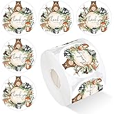 JarThenaAMCS 500Pcs Baby Shower Stickers Roll 2" Woodland Animal Thank You Seal Stickers Greenery Forest Animal Adhesive Sealing Labels for Birthday Gift Packing Envelope Party Favor Decor
