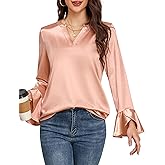ZAFUL Satin Silk Blouse for Women Elegant Long Sleeve Tops Business Casual Blouses Dressy Work Shirts Fall Outfits 2025