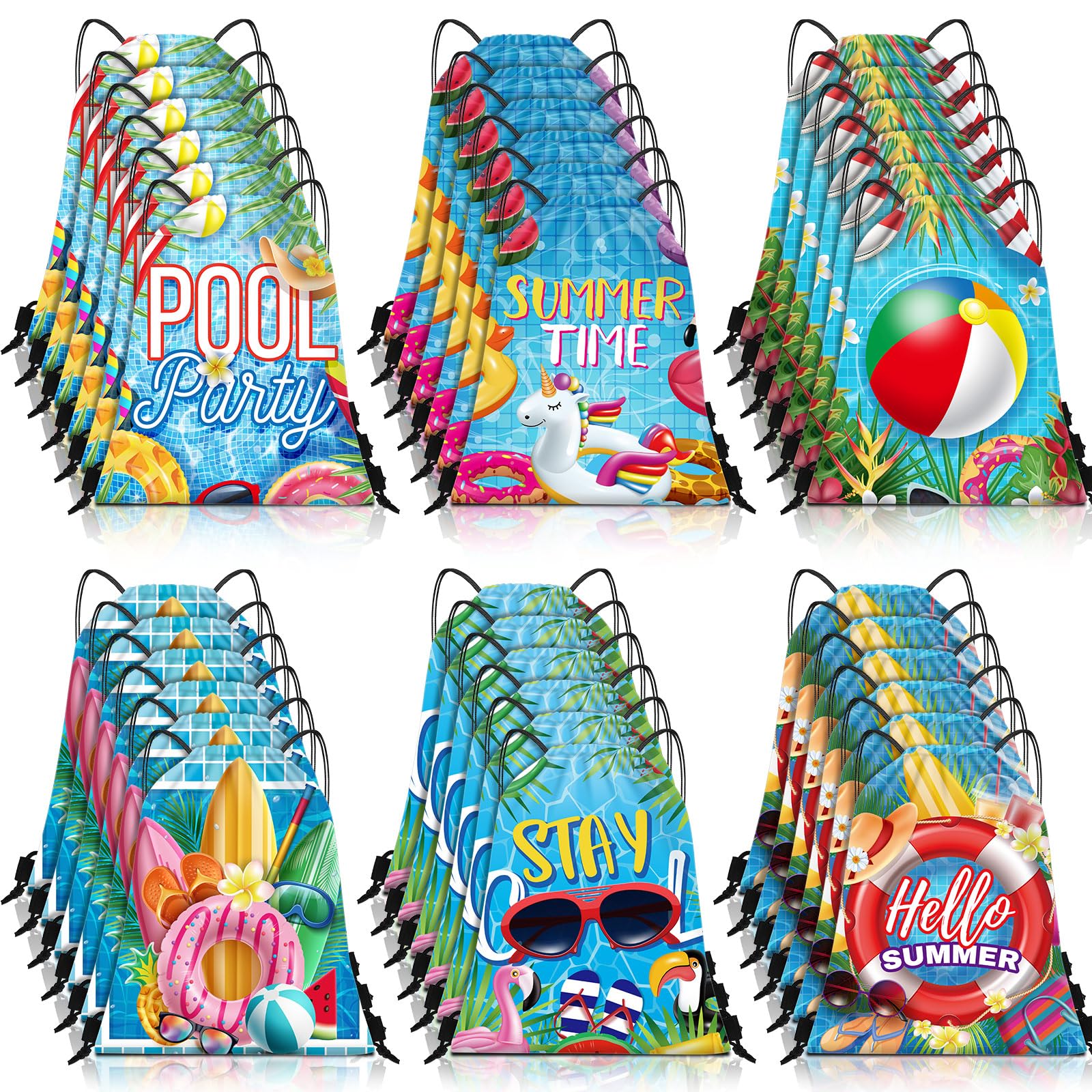 Kacctyen 36 Pcs Pool Beach Drawstring Bags Summer Drawstring Backpack ...