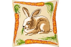 BRVSK Rabbit with Carrots. Needlepoint Kit. Throw Pillow 16×16 Inches. Printed Tapestry Canvas, European Quality