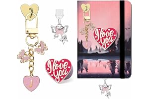 ANKUAITIAN Charm Set for Kindle, Type-C Dust Plug with Butterfly Charm, Heart Grip Holder, Initial Keychain, Compatible with Paperwhite 11th/12th Gen (Pink, J)