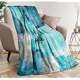 Teal Grey Throw Blanket Turquoise Abstract Art Ultra-Soft Cozy Fleece Blankets Lightweight Modern Flannel Blanket for Couch Sofa Bedding Home Decor (Turquoise Gray, 60" L x 50" W)