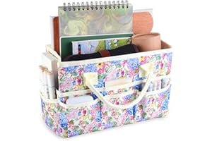 QIANSHAN Craft Organizer Bag with Multiple Pockets, Large Art Storage Caddy with Handles for Art, Craft, Sewing, Make-up,Scrapbooking, Medical, and Office Supplies Storage. Blue Hydrangea
