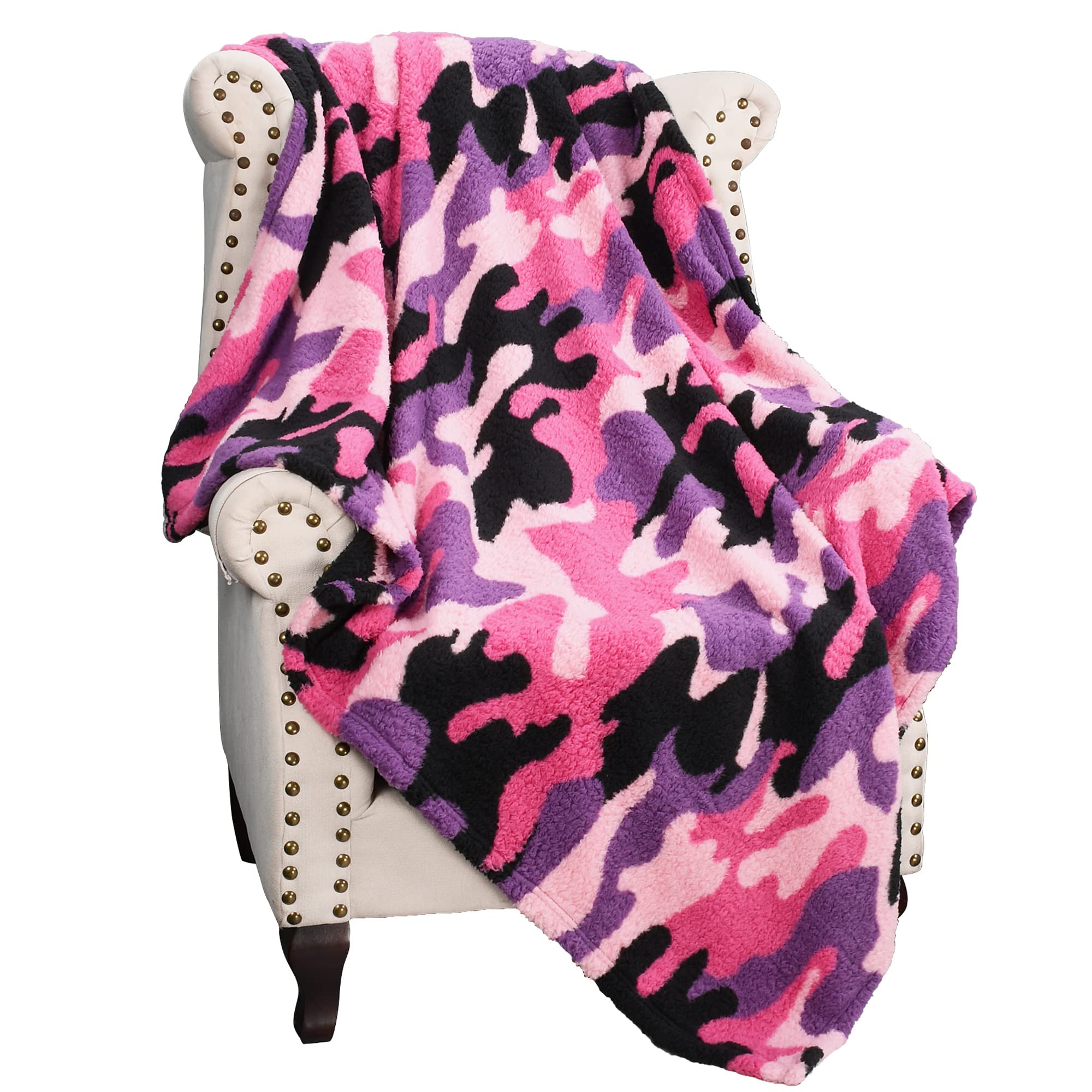 Catalonia Classy Camo Fleece Throw Blanket for Sofas, Lightweight Soft Warm Winter Couch Throw, Cozy Blanket Chair Single Bed, 150 x 130 cm Pink Camo
