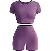 OLCHEE Womens Workout Sets 2 Piece - Seamless Acid Wash Yoga Outfits Shorts and Crop Top Matching Gym Athletic Clothing Set