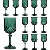 LEYIQU Plastic Wine Glasses, Plastic Goblets Vintage Style Cordial Drinking Glasses for Valentine’s Day, Wedding Reception, Grand Event Party Supplies (12, Green)