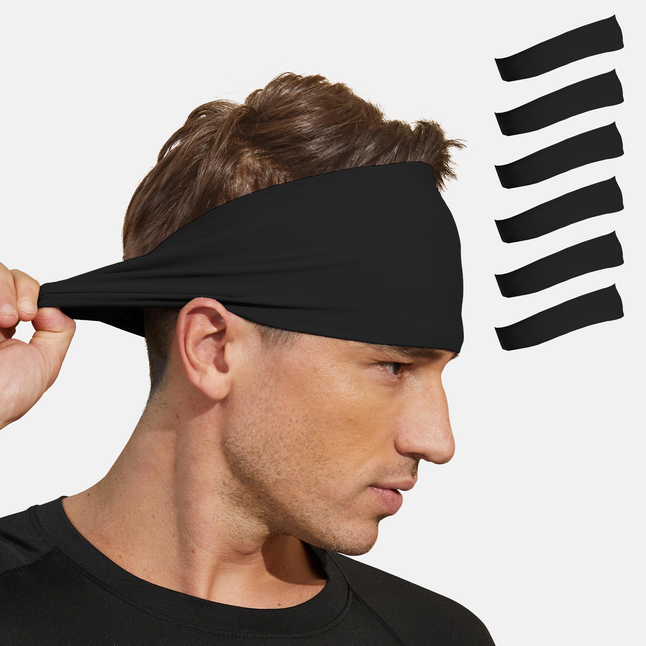 Photo 1 of VIMPEP Tenacious Sports Headbands for Men Non Silp Soft Feeling Sweatband Workout Headband for Running,Cycling,Basketball,Tennis,Yoga Fitness Stretchy Quick-Dry Hairband for Unisex 6 Pack Black