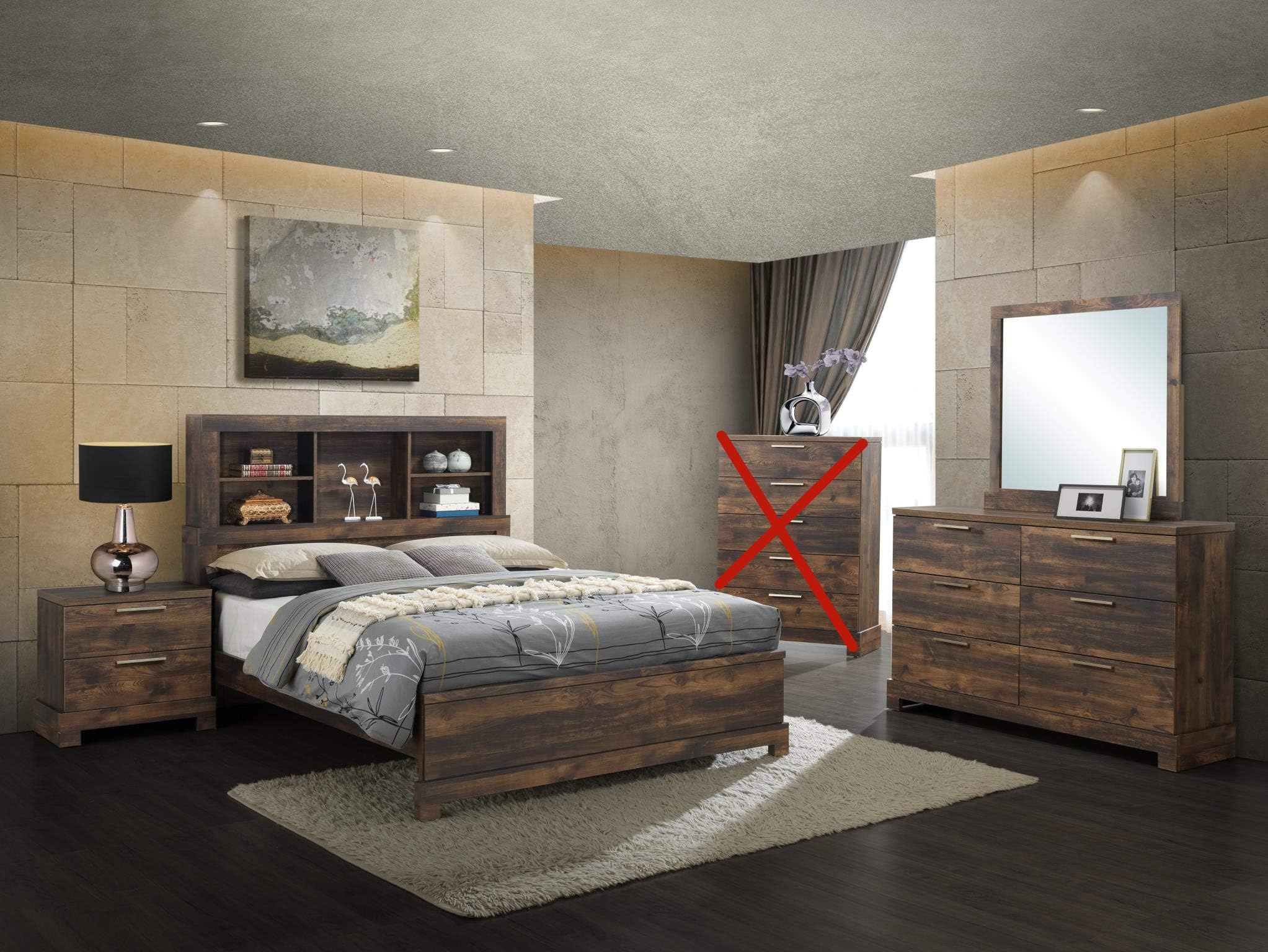 GTU Furniture Contemporary Bookcase headboard Bedroom Set (Brown) (Queen Size Bed, 4 Pc)