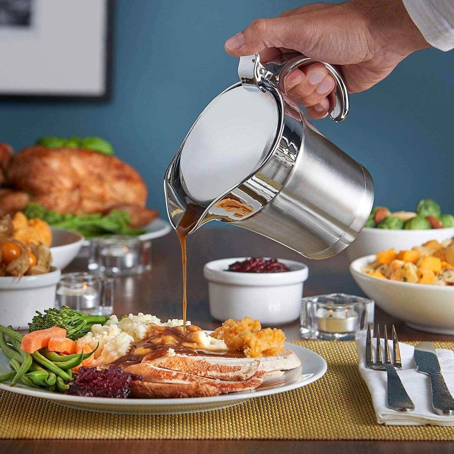 Home, Furniture & DIY Gravy Boats Large Stainless Steel Double