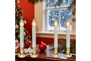 Abeja Set of 4 Electric Window Candles, 9 Inch Plug in Window Candle Lamps with 4 C26 LED Bulbs, Electric Candles with Built-in Auto Sensor, Turns Candle on in Dark and Off in Light