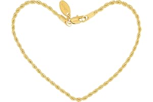 LIFETIME JEWELRY Womens Gold Anklet 2mm Rope Chain Ankle Bracelet 24k Real Gold Plated