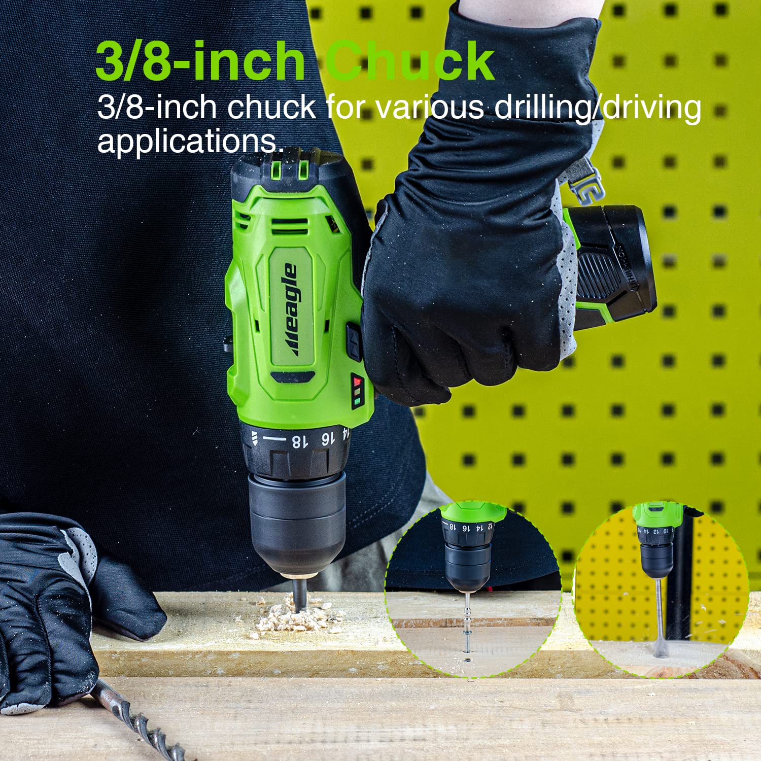 Meagle Cordless Drill, 12V Power Drill set with Battery & charger, 2 Variable Speed Electric Drill 18+1 Torque Setting, 3/8” Chuck with Drill Bits