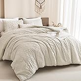 Andency King Comforter Set Beige, Textured Farmhouse 3 Pieces (1 Boho Comforter, 2 Pillowcases), Soft Microfiber Down Alternative Geometric Bedding Set (104x90 Inch)