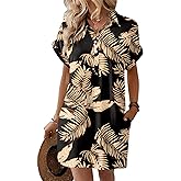 HOTOUCH Womens Summer Shirt Dress 2026 Short Sleeve Floral Shift Dress Casual Loose Flowy Beach Sundress with Pockets