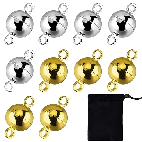 10 Stück Schmuck Magnetverschlüsse Runde Magnetverschlüsse für Armband Halskette Making, 8 mm (Gold und Silber)