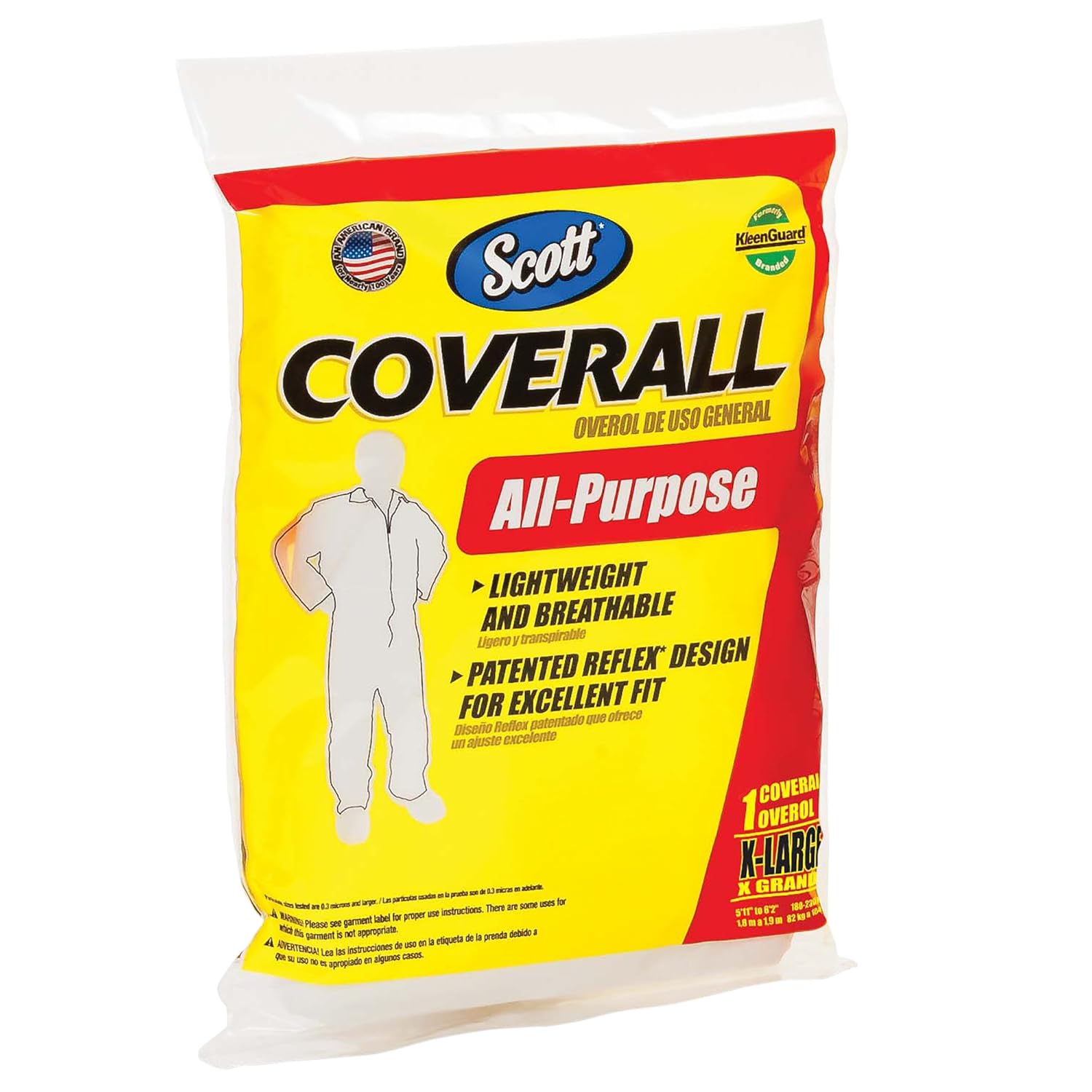 Scott All-Purpose Coveralls (76395), 3-Layer Breathable Fabric, Zip Front, Open Wrists & Ankles, White, X-Large, 12 Suits / Case: Industrial & Scientific