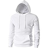 Ohoo Mens Slim Fit Waffle Knit Cotton 100% Basic Pullover Hoodies Sweatshirt Lightweight Long Sleeve with Kanga Pocket