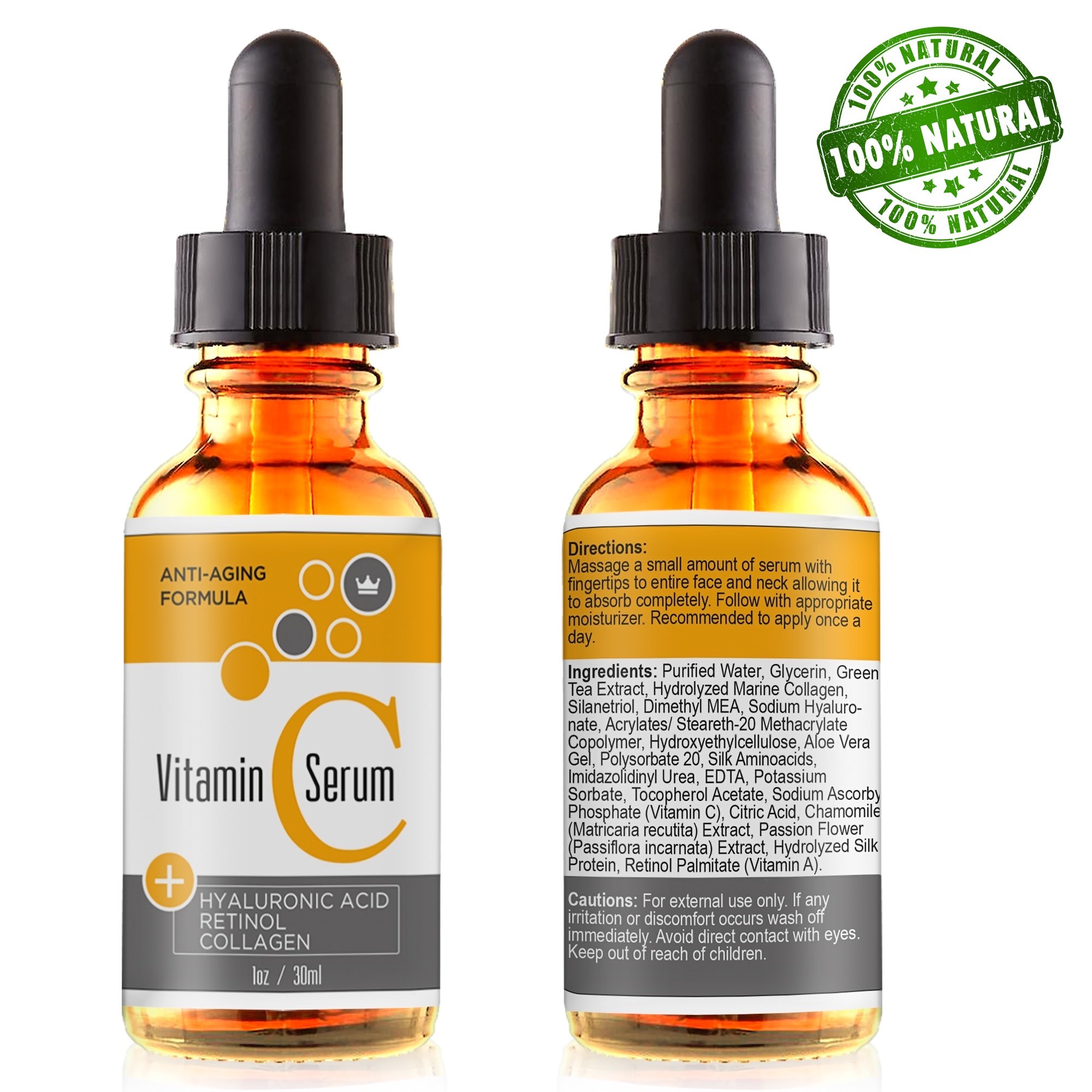 Vitamin C Serum for Face with Retinol & Pure Hyaluronic Acid - USA Made - Anti-Aging Collagen Facial Serum - Best Anti-Wrinkle Solution for Skin and Neck