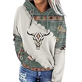 Lanaoree Women's Geometric Horse Print Aztec Hoodie Pullover Cowgirl Western Hooded Sweatshirt S-2XL