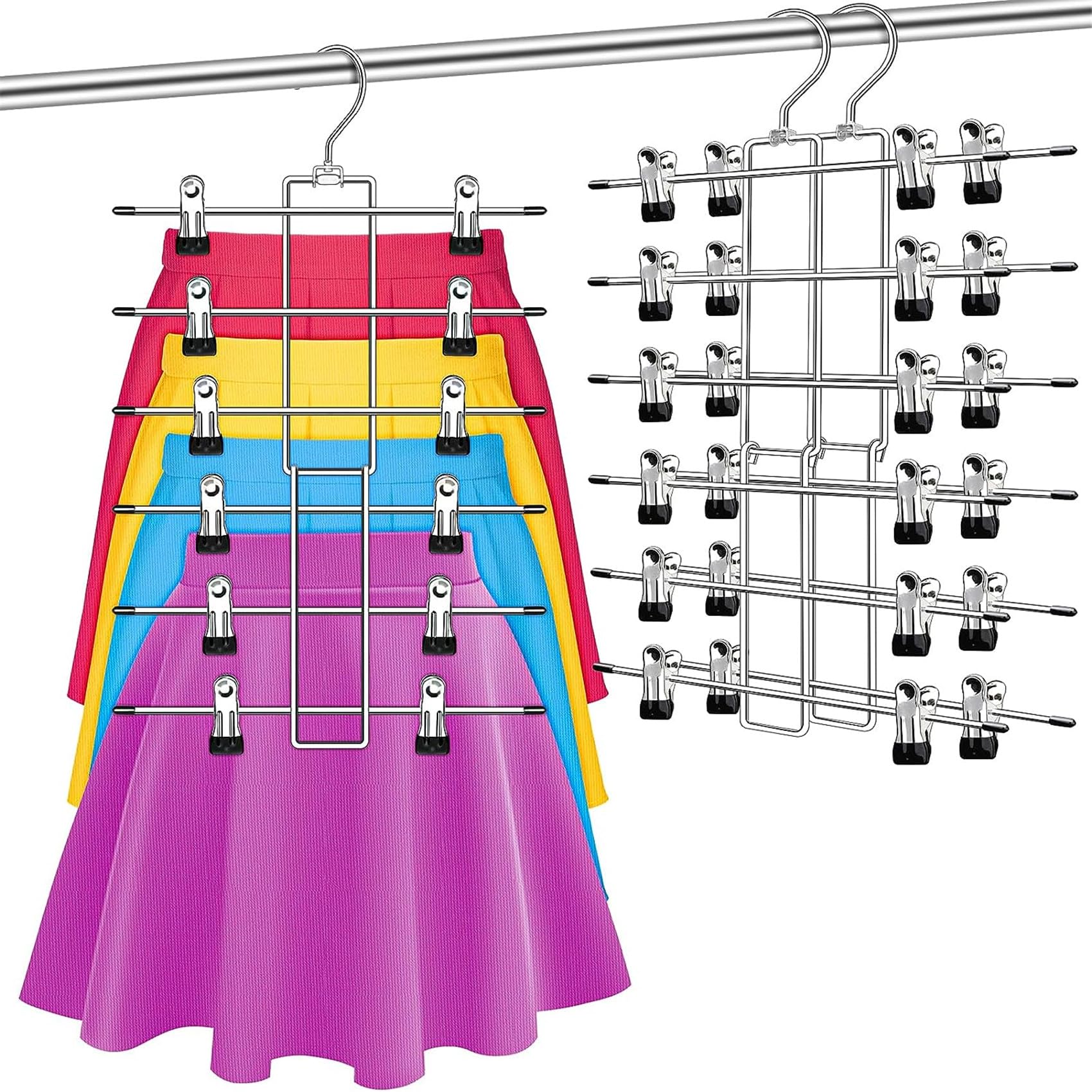 Hosenbügel Metall 3 Stück, Rockbügel Platzsparend, Kleiderschrank Organizer, rutschfest Faltbare Edelstahl Kleiderbügel für Hosen, Röcke, Jeans und Schals