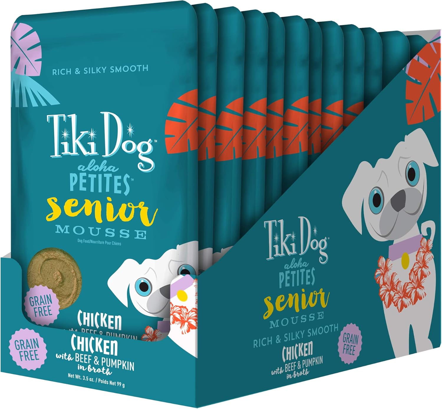 Tiki Dog Aloha Petites Gluten & Grain Free Wet Food for Adult Dogs with Shredded Meat & Superfoods, 3.5oz pouch, 12 pk, Senior