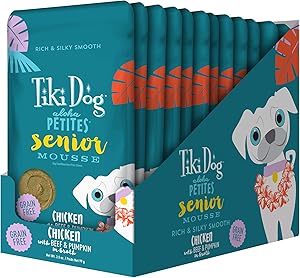 Tiki Dog Aloha Petites Gluten & Grain Free Wet Food for Adult Dogs with Shredded Meat & Superfoods, 3.5oz pouch, 12 pk, Senior