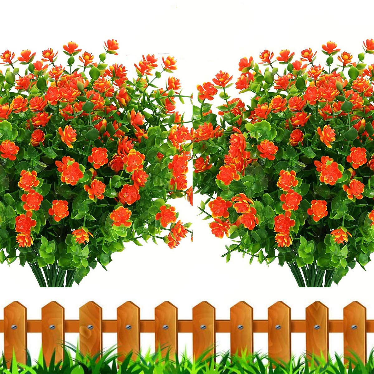 Leixi 6pcs Artificial Flowers Outdoor UV Resistant Plants, Faux Plastic Corn-flower Greenery Shrubs Plants Indoor Outside Hanging Planter Kitchen Home Wedding Office Garden Decor (orange)