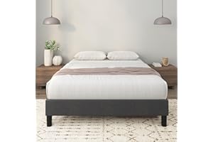 ZINUS Curtis Upholstered Platform Bed Frame, Mattress Foundation, Wood Slat Support, No Box Spring Needed, Eco Friendly WonderBox (TM) Packaging, Dark Grey, Queen