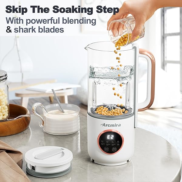 8 IN 1 AUTOMATIC NUT MILK MAKER, 10 BLADE 35 OZ HOMEMADE OAT, SOY, PLANT-BASED AND DAIRY FREE BEVERAGES, ALMOND MILK MAKER WITH DELAY START/KEEP WARM/BOIL WATER, SOY MILK MAKER WITH NUT MILK BAG