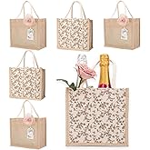 CAI LAI 6 Mini Jute Bags Two-Sided Burlap Bag Bridesmaid Jute Tote Bags Wedding Tote Bag Burlap Bag with Handels Bridesmaid Beach Party