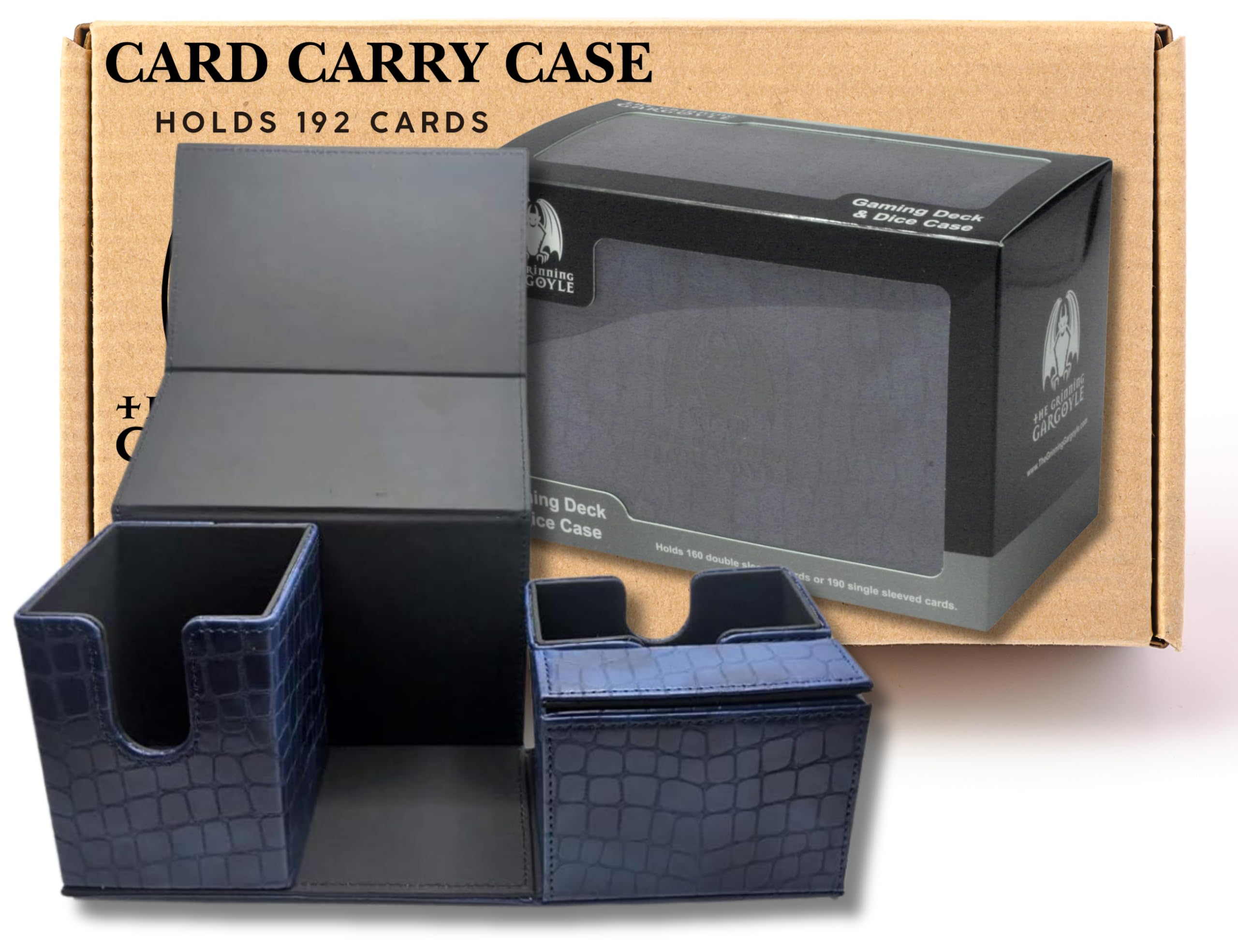 Grinning Gargoyle - Dragon Hide Kids Card Holder MTG Deck Box – Holds up to 192 Cards and 15 Dice – CCG Card Box – MTG Accessories with 3 Compartments - Trading Card Storage Box (Blue)