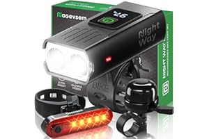 Nagevsem Bike Lights Set, LED Super Bright USB-C Rechargeable Headlight & Taillight, Waterproof Front & Rear Back Bicycle Light for Night Riding, Road & Mountain Cycling, Gift for Men & Women