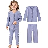 DIPUG Toddler Pajamas Cotton Full-Button Kids Long Sleeve Pjs Girls Solid Sleepwear Set 12M–7Y