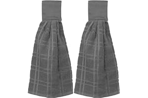 Kovot Set of 2 Cotton Hanging Tie Towels | Include (2) Hanging Towels That Latch with Hook & Loop (Gray)