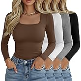 Riyiper 4 Pack Women's Square Neck Long Sleeve Tops Going Out Slim Fit Shirts Tight Layer Basic Tee 2026 Winter