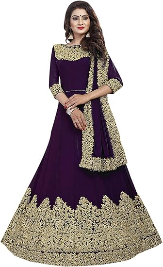 Womens Embroidered Anarkali Semi Stitched Salwar Suit Gown