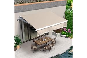 VUYUYU 9.8'x8.2' Patio Awning Retractable Awning Cover Sunshade Shelter Outdoor Canopy with Crank Handle and Water-Resistant Polyester for Courtyard, Balcony, Shop, Restaurant, Cafe, Deck