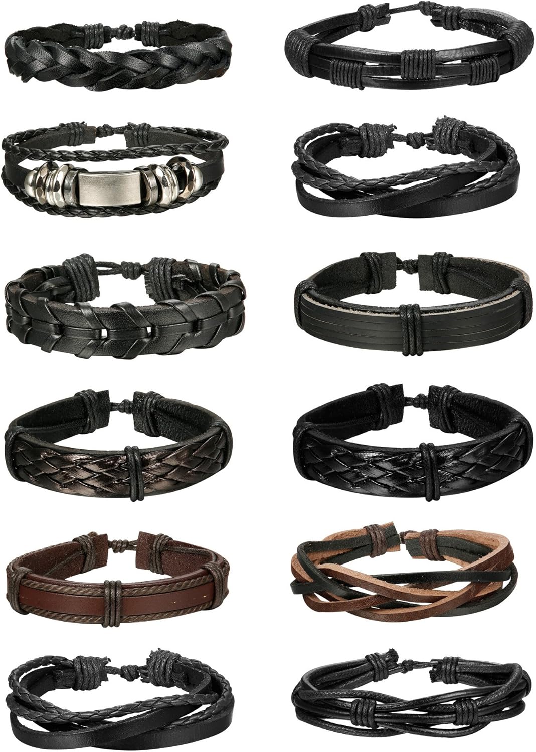 Jstyle 12Pcs Braided Leather Bracelet for Men Women Cuff Wrap Bracelet Wristbands Adjustable: Jewelry