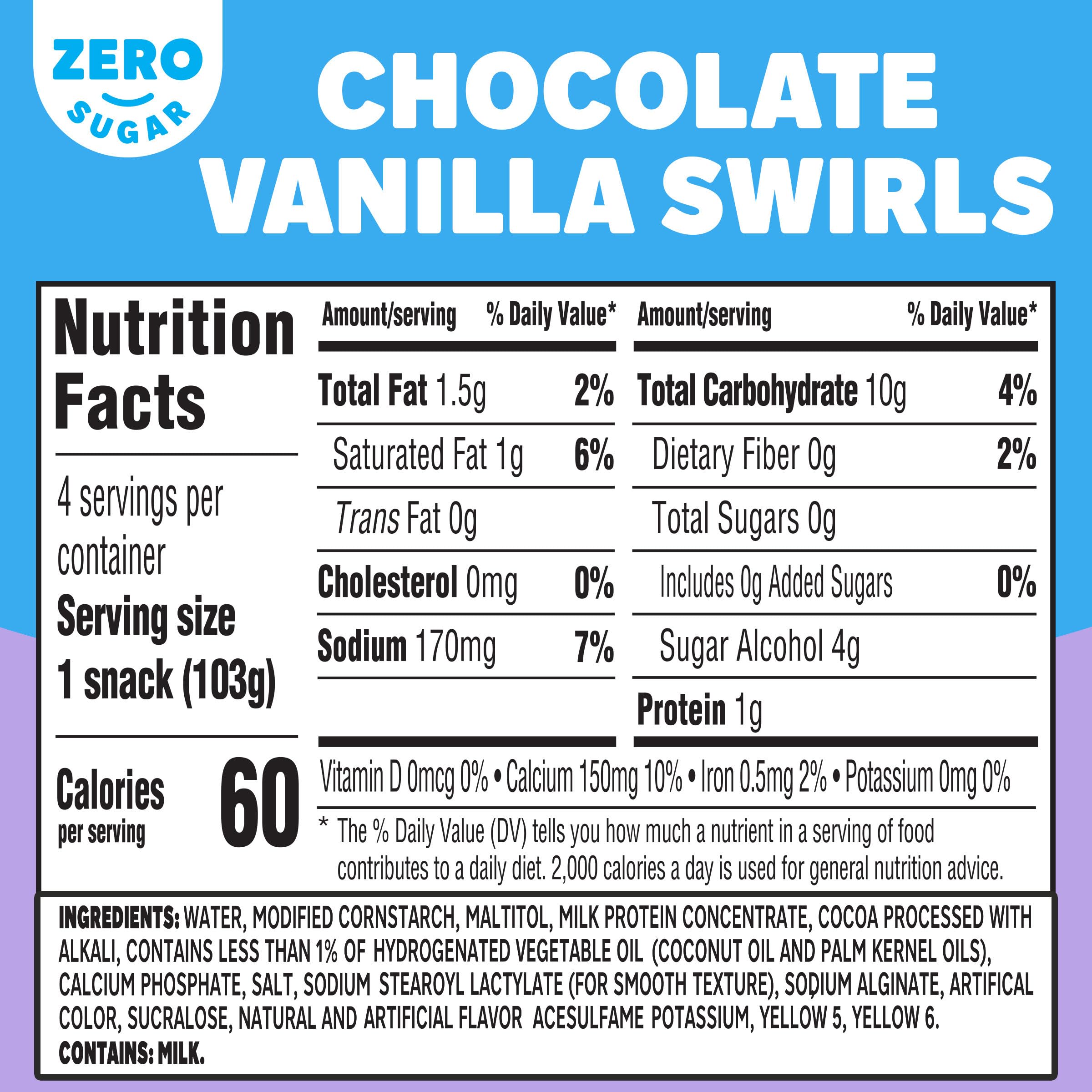 Jell-O Chocolate Vanilla Swirls Artificially Flavored Zero Sugar Ready-to-Eat Pudding Snack Cups, 4 ct Cups