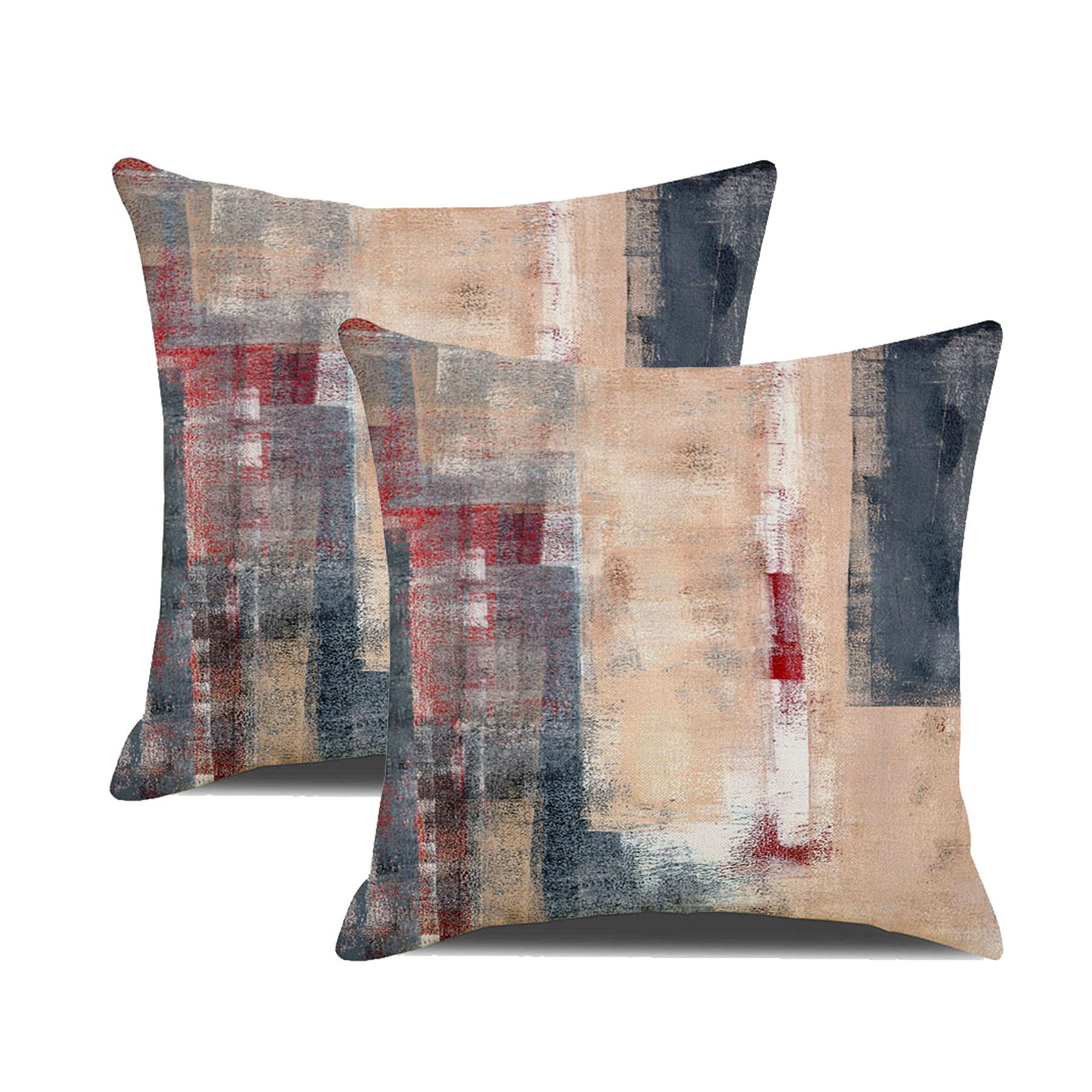 DWDC Cushion Covers 45x45cm Pack of 2 Abstract Art Pillow Cover, Brow Red Dark Grey Contemporary Gallery Home Decorative Throw Pillows Cover for Bedroom Sofa Living Room18x18inch