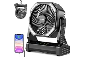 AMACOOL LED Lantern with Camping Fan, 20000mAh Rechargeable Portable Fan, 58H Cooling, Tilt Head, 4 Speed Floor Fan with LED Light and Hook for Tent Car Travel Jobsite Fishing Outdoor Hurricane Power Outage
