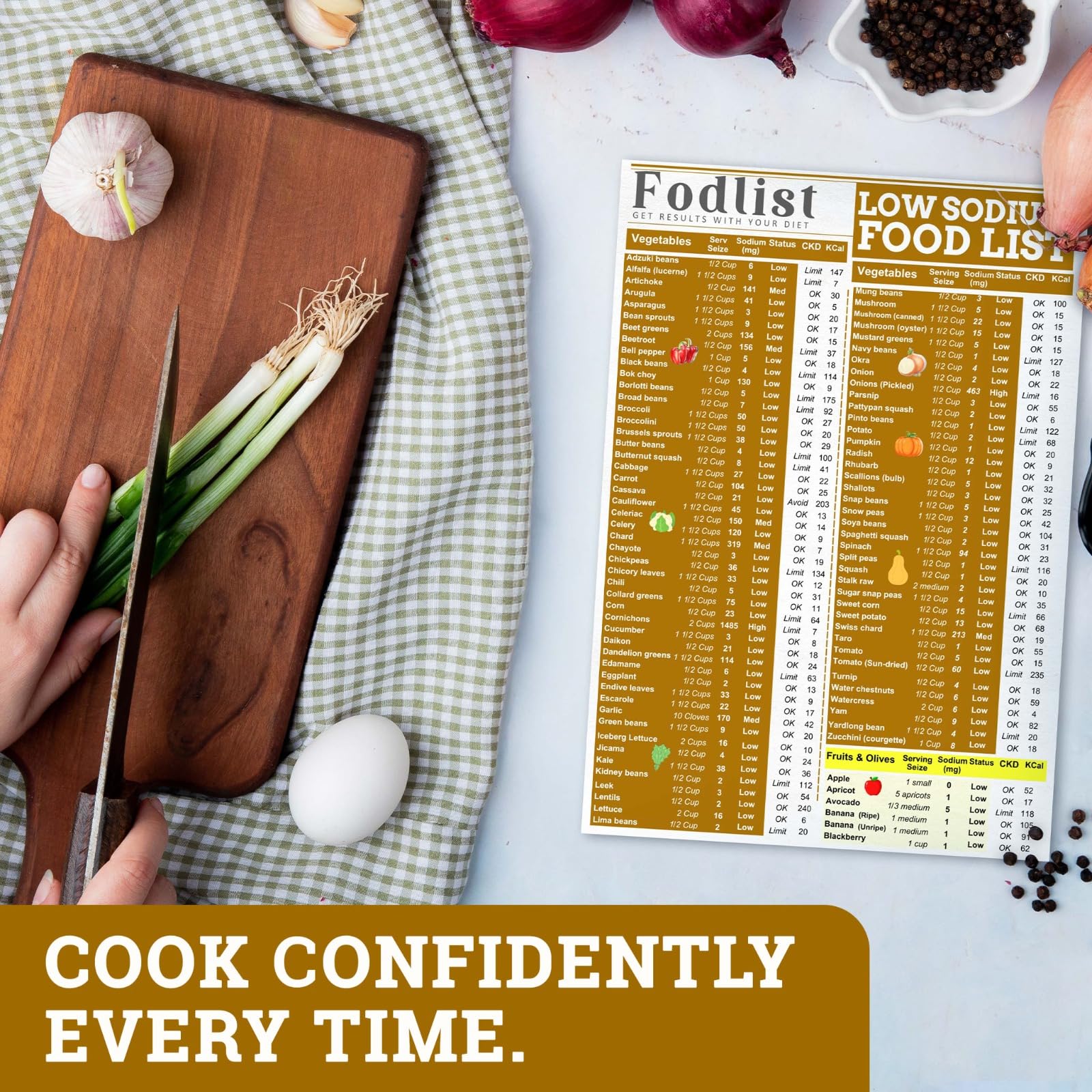 Fodlist. Low Sodium Food List. Grocery & Chart for a Low Salt Diet Plan. Lower High Blood Pressure Naturally. CKD Diet and Nutrition. CHF Friendly. Pamphlet. Laminated. 8