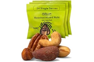Nuts.com Roasted Mixed Nuts (50% Less Salt) – 24 Single Serve Snack Packs – Almonds, Cashews, Pecans, Brazil Nuts, Hazelnuts – Gluten-Free, Kosher, No Peanuts – Healthy Low Sodium Protein Snack