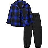 Queenstyle Toddler Boy Clothes 2Pcs Flannel Plaid Shirt and Sweatpants Outfits Fall Winter Boys Clothing for 3-8 Years
