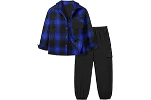 Queenstyle Toddler Boy Clothes 2Pcs Flannel Plaid Shirt and Sweatpants Outfits Fall Winter Boys Clothing for 3-8 Years