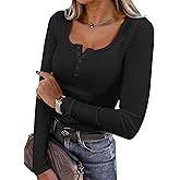 ANRABESS Women's Long Sleeve Henley Tops Ribbed Knit Slim Fitted Trendy T Shirt Basic Tees Layer 2025 Fall Fashion Outfits