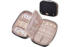 NISHEL Travel Jewelry Case, Holiday Organizer for Necklaces, Earrings, Rings, Bracelets, Watch, Black